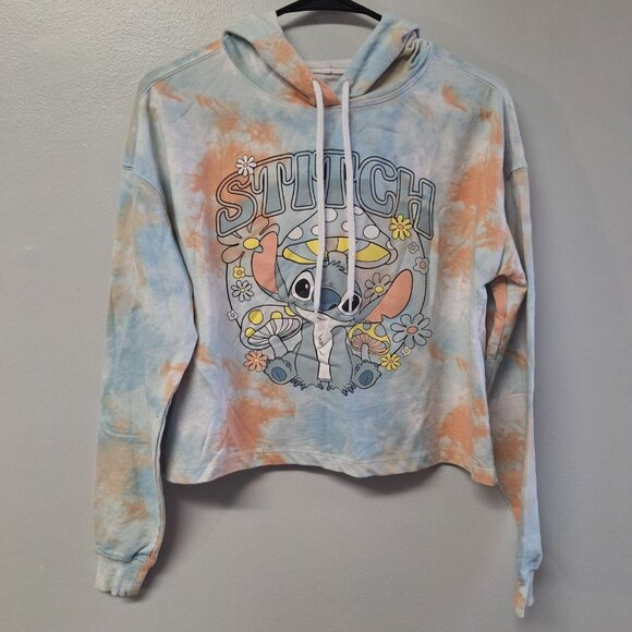 Disney Stitch Cropped Hoodie Tie Dye Lelo Movie Womens Small Mushroom Hippie - Picture 1 of 8